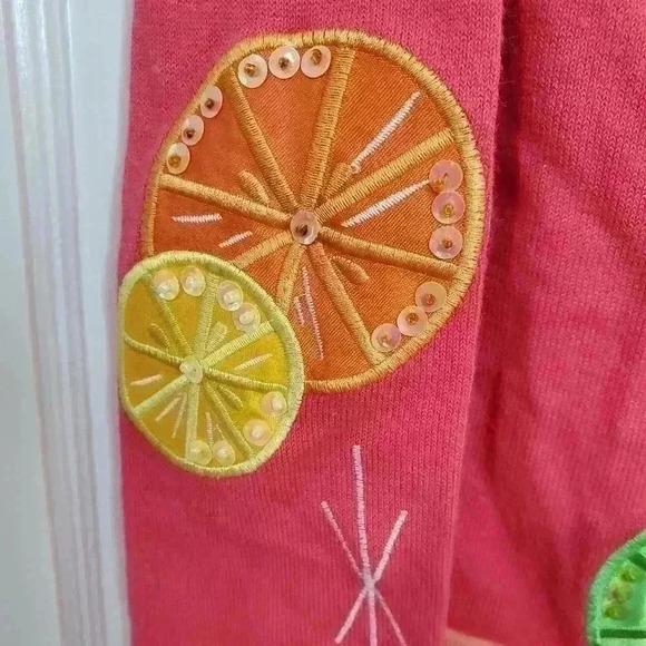 Size Medium Tiara International Girly Pink Fruit Slice Pink Cardigan Beaded - Picture 4 of 6